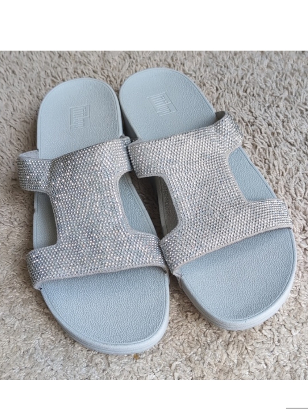 FitFlop Marli Wedge Slide Sandals Rhinestone Sliver Gray Size 11